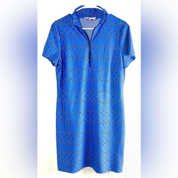 Jude Connally Alexia Blue Geometric 1/4 Zip Dress - Picture 2 of 8